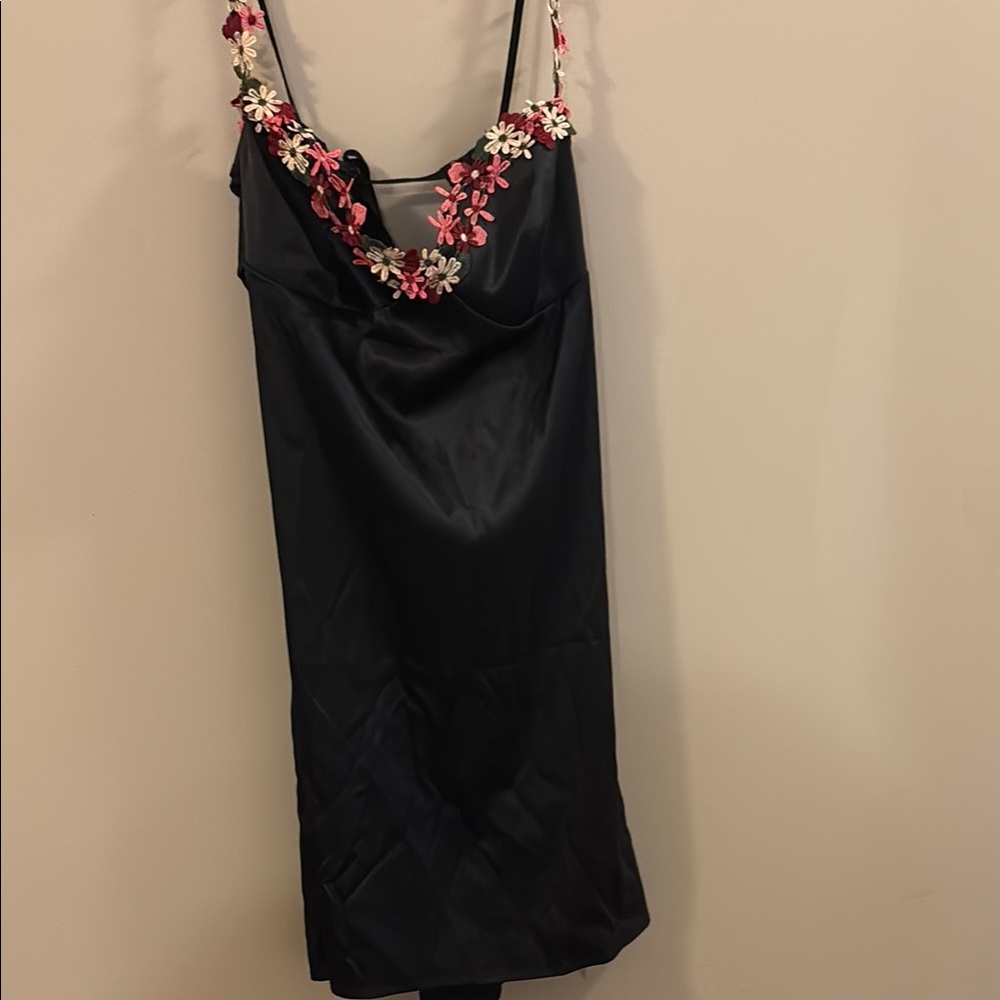 Floral Embellished Black Mini Dress